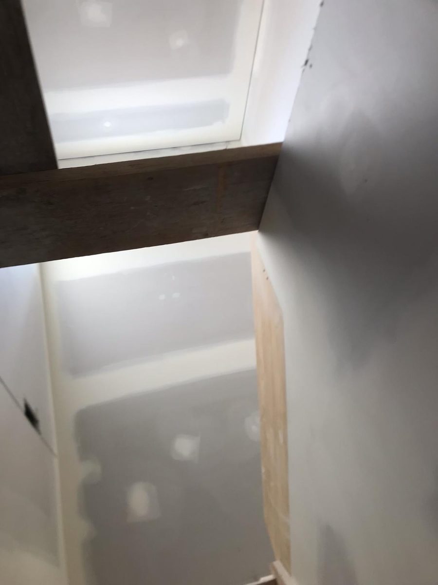 Bulkhead and ceiling coated and left to dry before sanding